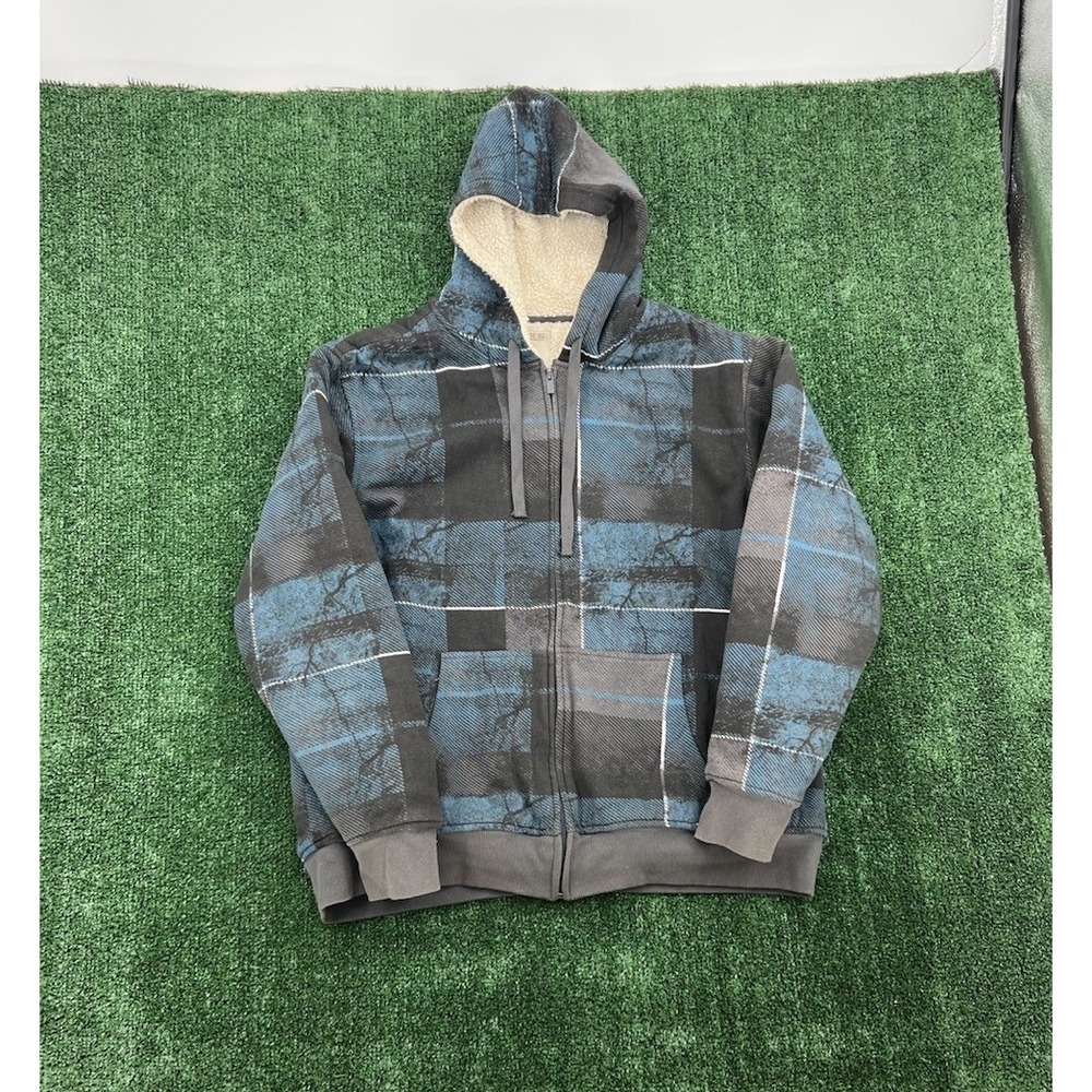 Y2K No Boundaries Zip Up Hoodie Sweatshirt Mens XL Fur Sherpa Lined Grunge